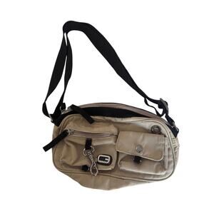 Vintage GUESS Beige Nylon Crossbody Bag – Utility Y2K Shoulder Bag, Multi Pocket